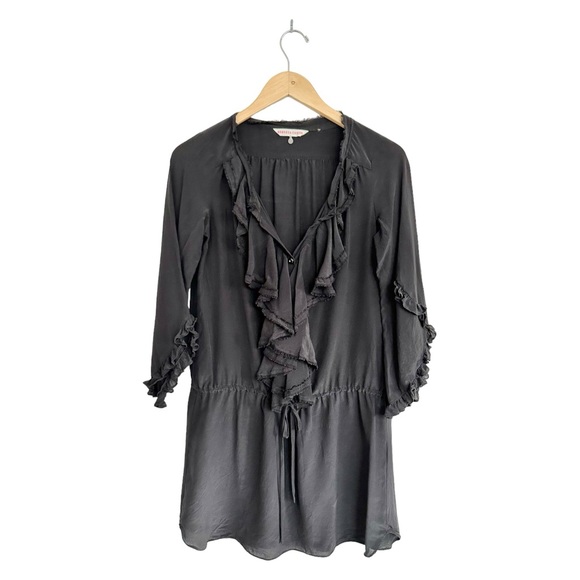 Rebecca Taylor 100% Silk Mini Dress Ruffle Front Tied Waist Tunic Size 0 XS - Picture 9 of 16